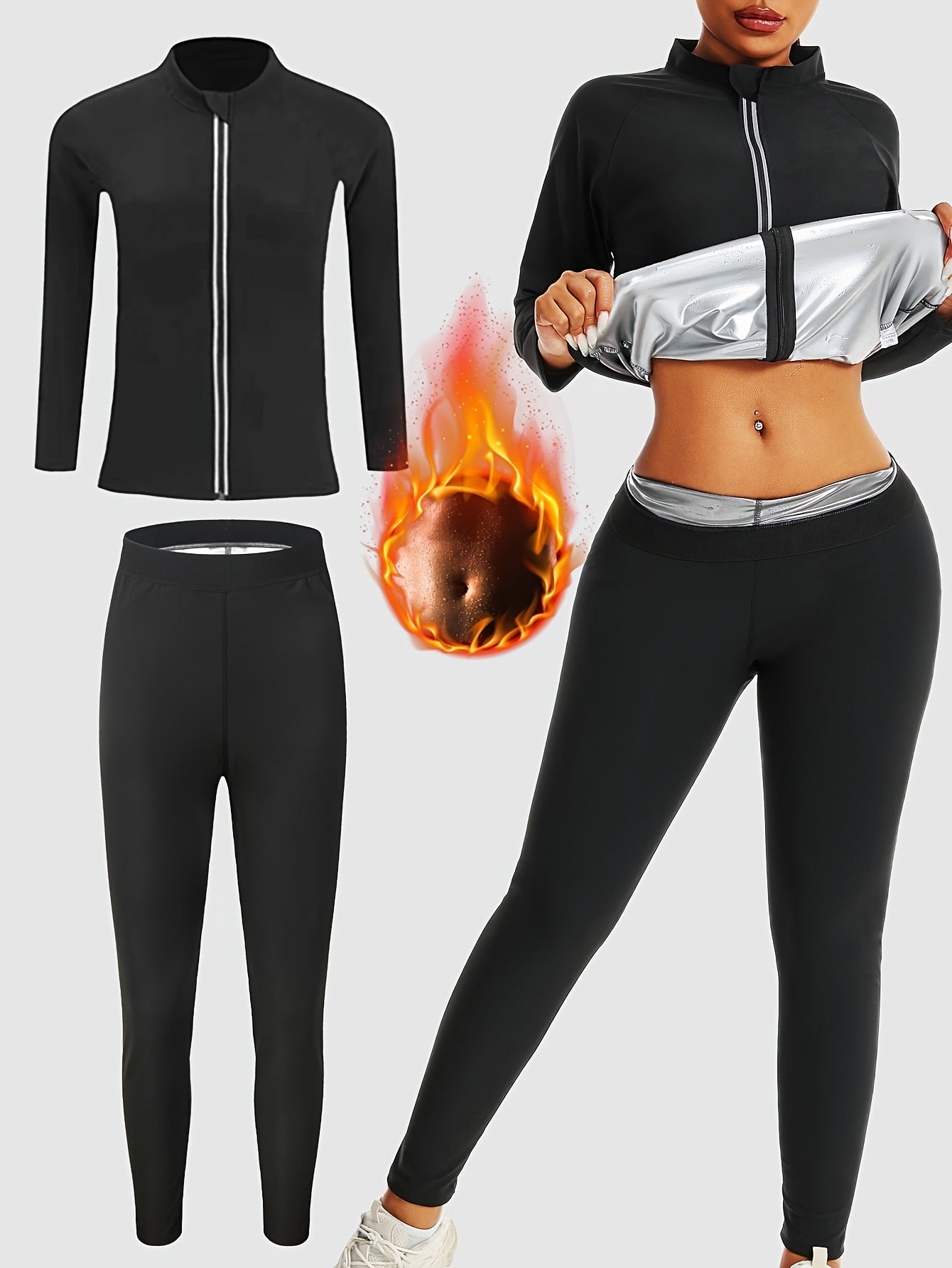 Ladies Sauna Sport Long Sleeve Long Pants Suit Ladies Sauna Suit Sweating Sauna Sport Jacket Long Sleeve Suit European And American Ladies Sweating Suit Sports Sauna Sweating Clothes Fitness Yoga Sweating Burst Sweat Jacket S